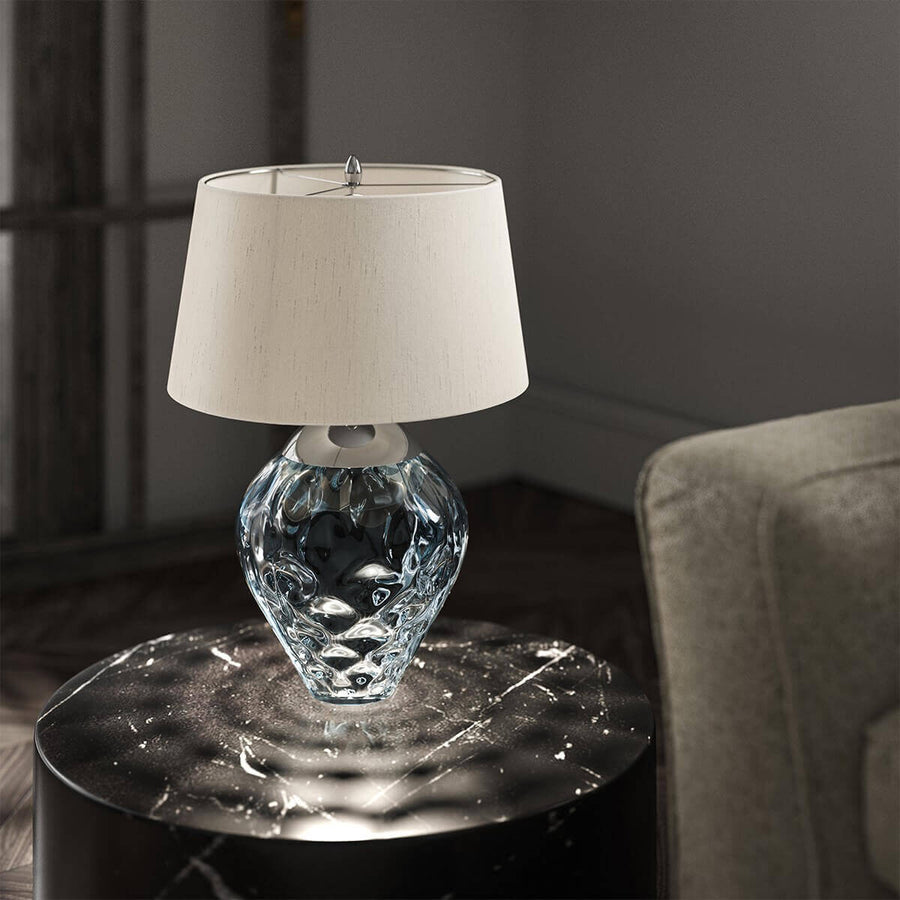 Lampe à poser Samara nickel poli et taupe, verre, H 71,5 cm (QN-SAMARA-TL-BLU)