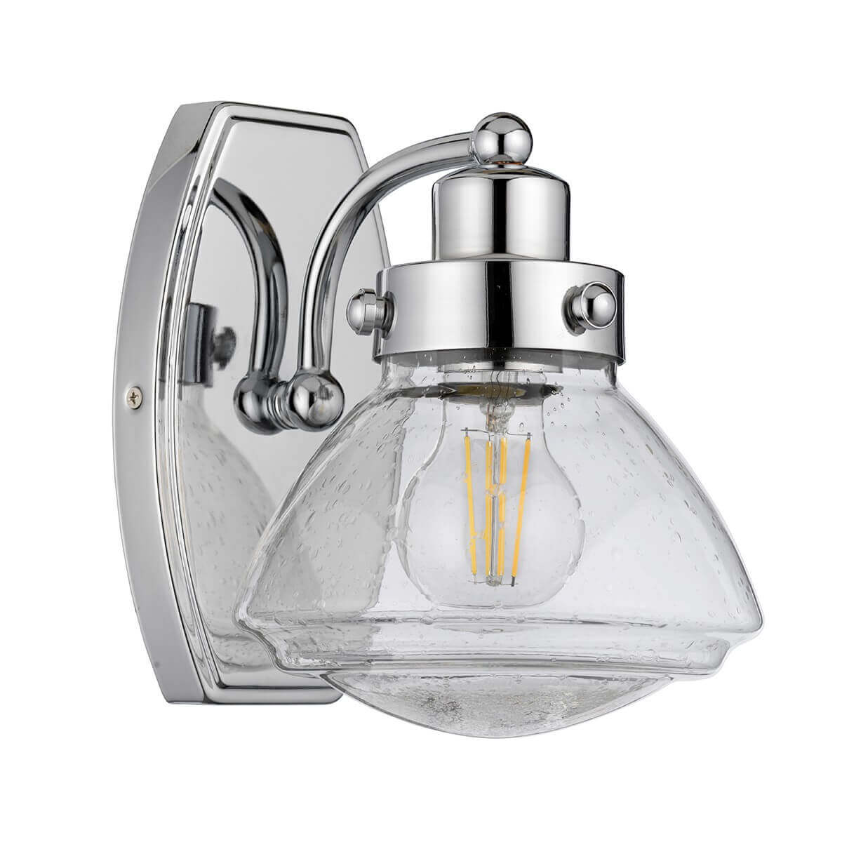 Même applique murale allumée, ampoule à filament visible à travers le verre clair