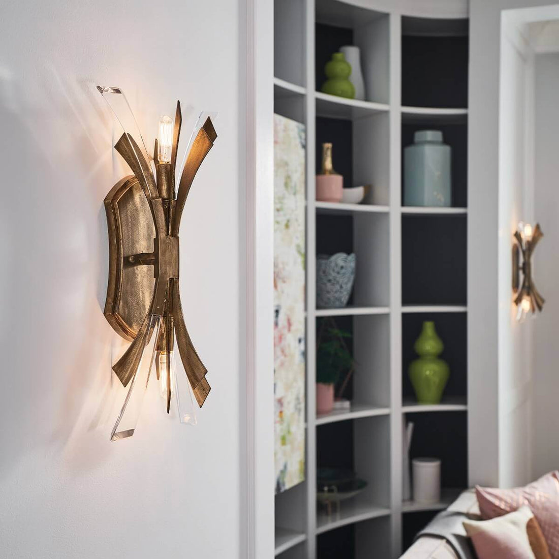Applique murale Vida 2 lumières dorée, cristal
