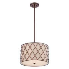 Suspension Brown Lattice 3 lumières cuivrée, lin