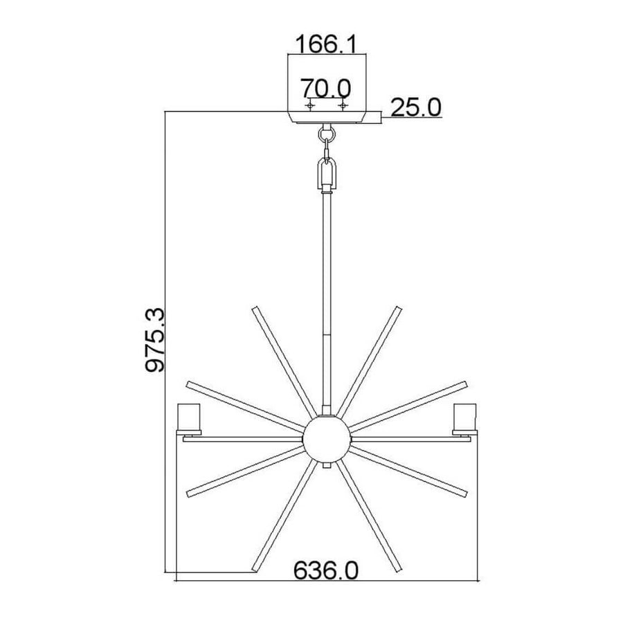 Schéma de dimensions du luminaire avec hauteur et diamètre indiqués en millimètres