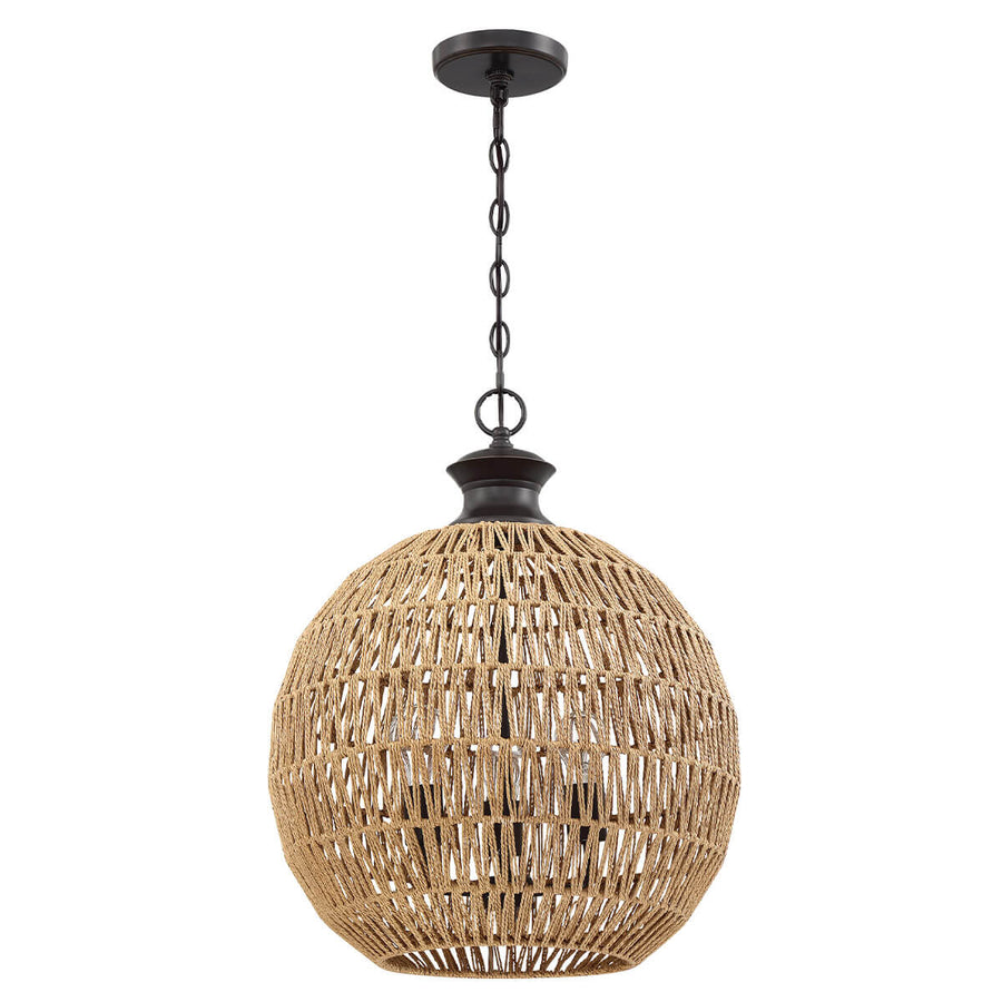 Suspension Casablanca 3 lumières bronze et bois, corde