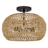 Plafonnier Casablanca 3 lumières bronze et bois, corde