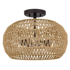 Plafonnier Casablanca 3 lumières bronze et bois, corde