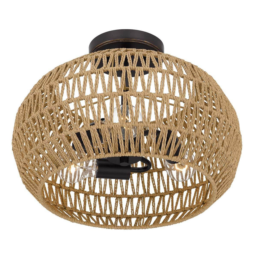 Vue plongeante montrant les trois ampoules à l'intérieur du panier tressé