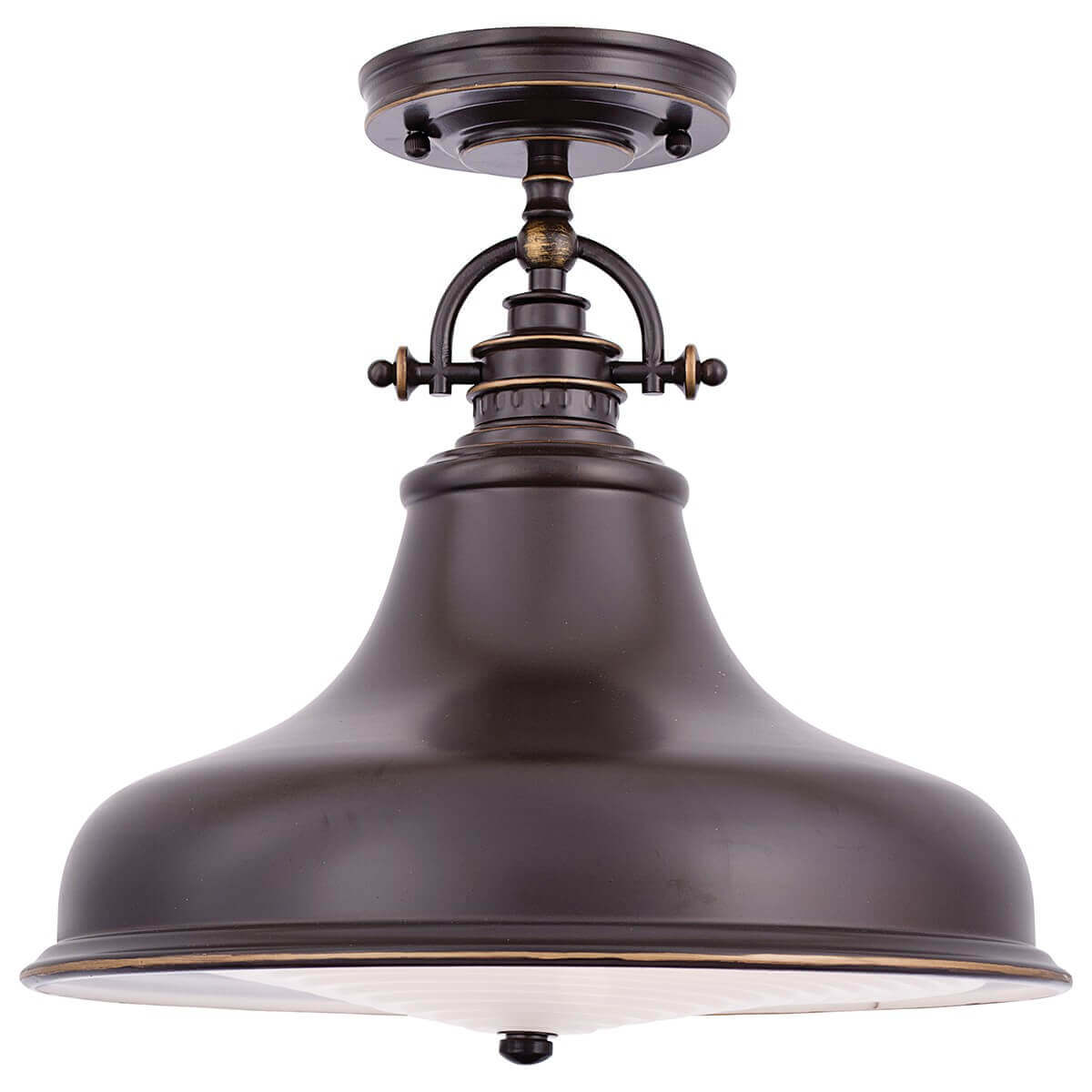 Détail de l'abat-jour bombé et de sa collerette dorée, verre dépoli
