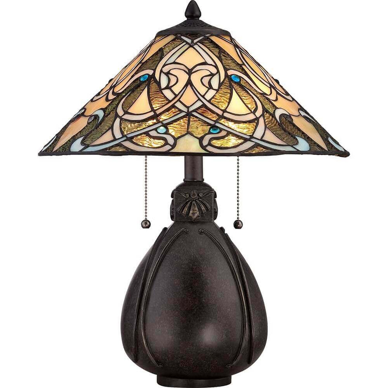 Lampe à poser India 2 lumières bronze, verre