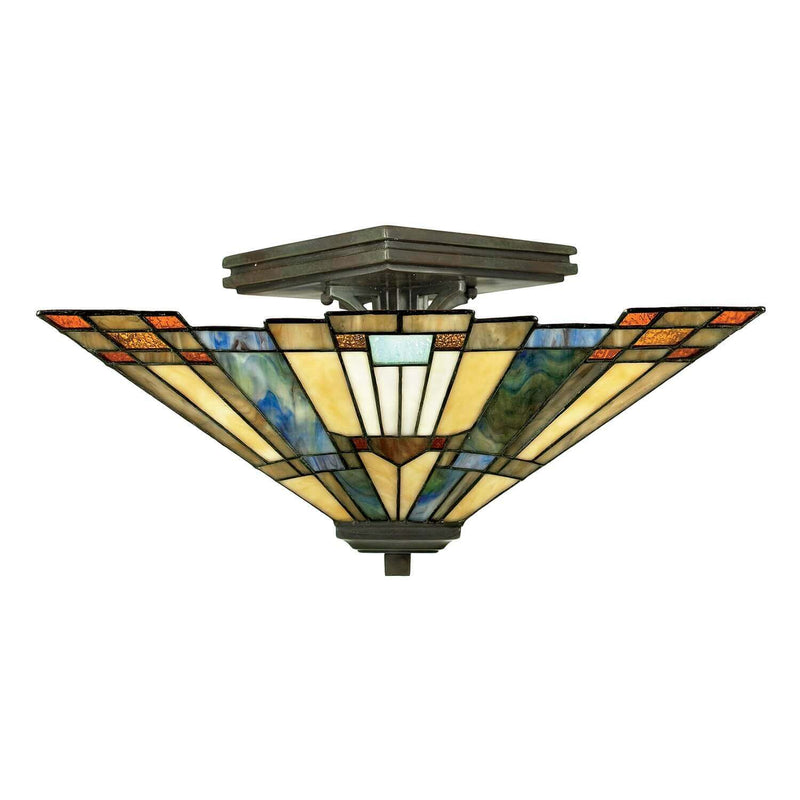 Plafonnier Inglenook 2 lumières bronze, verre, Ø 35,6 cm