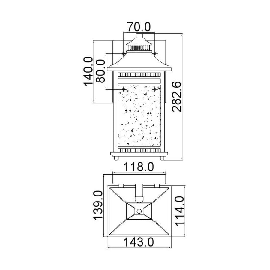 Schéma coté de l'applique avec dimensions en millimètres de face et de dessus