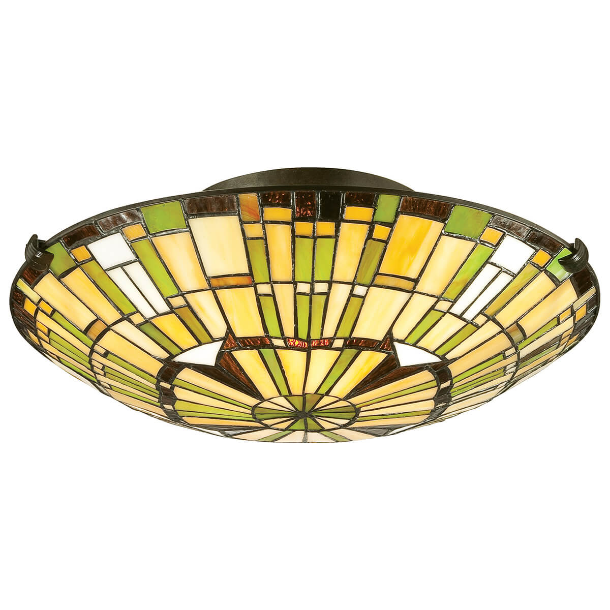 Vue de trois quarts du luminaire dévoilant la monture métallique bronze