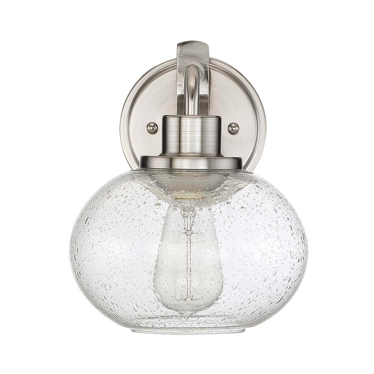 Vue de face, verre grêlé transparent laissant voir l'ampoule à filament non allumée