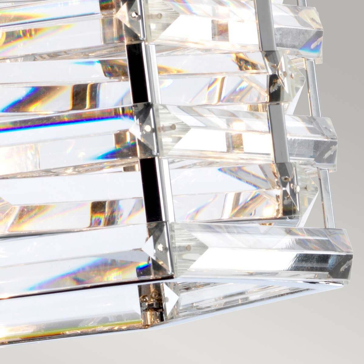 Détail de la finition chromée reliant les plaques de cristal taillé du bas