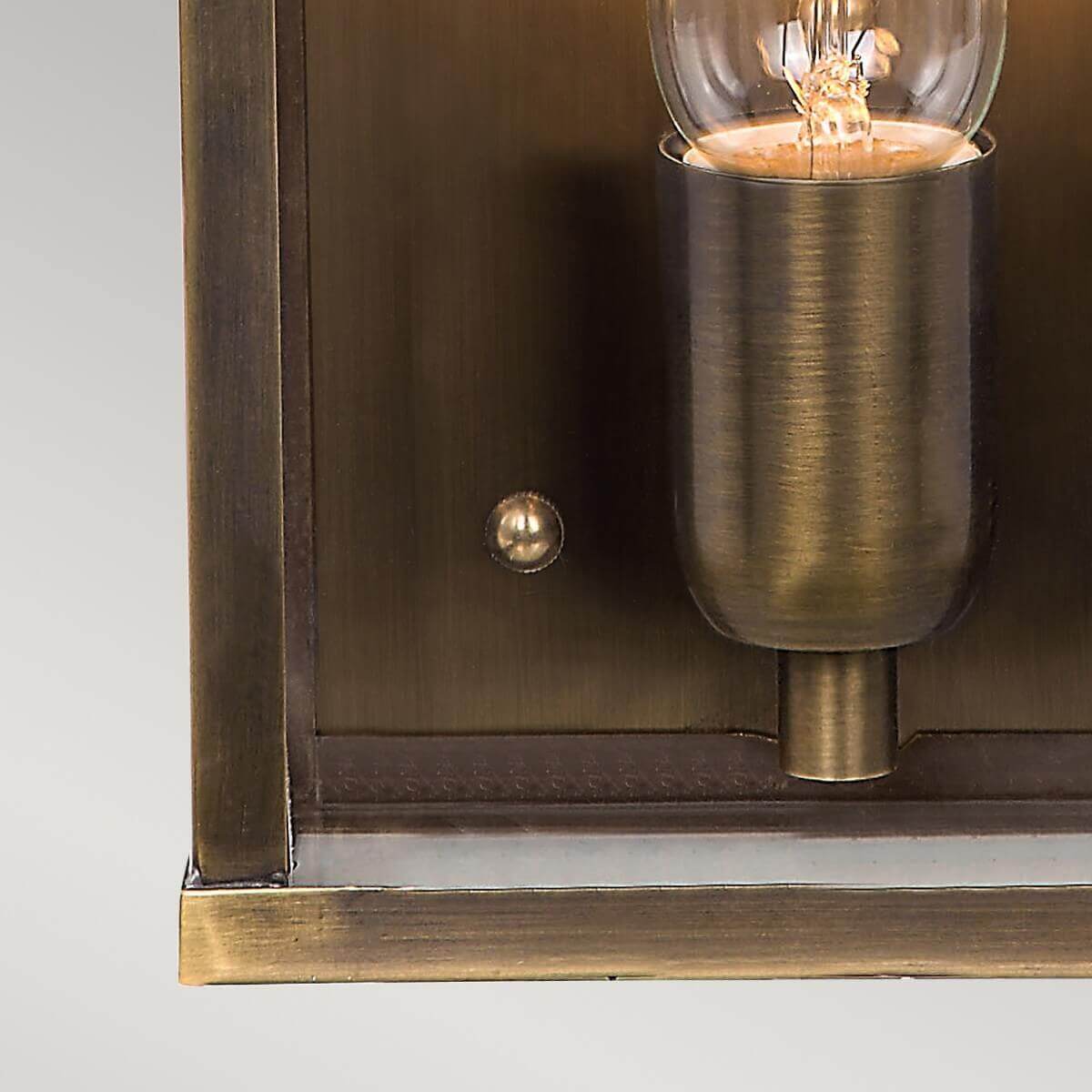 Détail du bas de l'applique avec douille cylindrique, vis apparentes et cadre