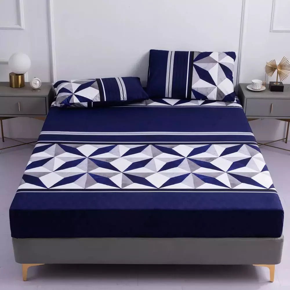 Ensemble Drap Housse et Taie d'Oreiller | DreamSuite - Designix Drap Housse Bleu étoilé 90x200x25cm