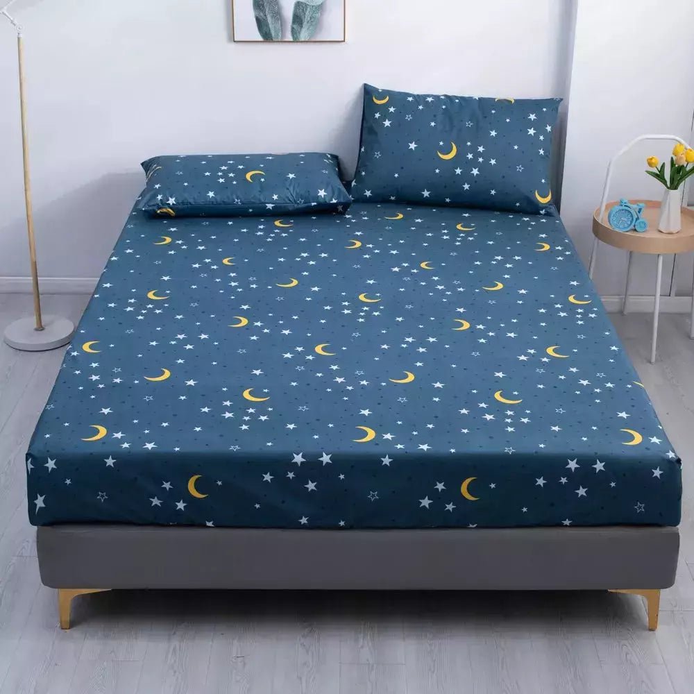 Ensemble Drap Housse et Taie d'Oreiller | DreamSuite - Designix Drap Housse Bleu étoilé 90x200x25cm