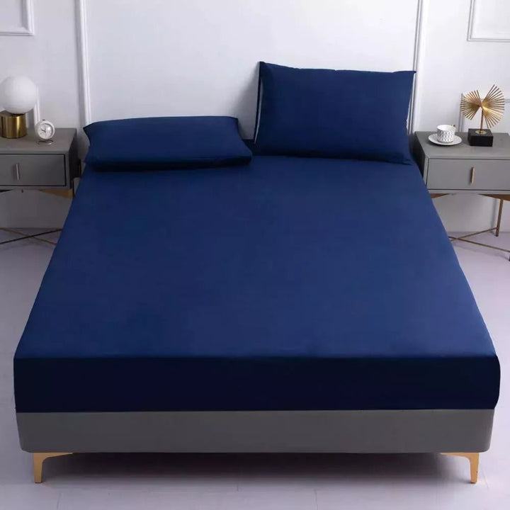 Ensemble Drap Housse et Taie d'Oreiller | DreamSuite - Designix Drap Housse Bleu foncé 90x200x25cm