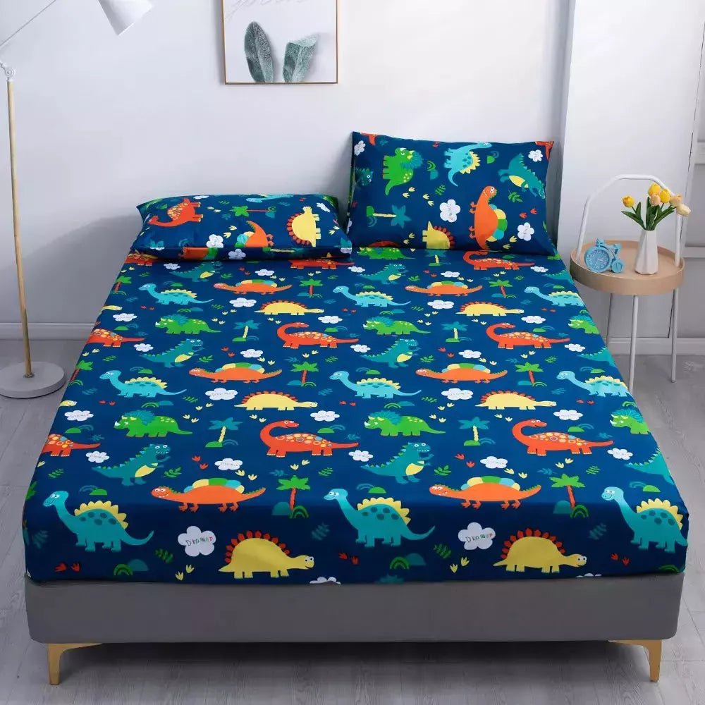 Ensemble Drap Housse et Taie d'Oreiller | DreamSuite - Designix Drap Housse Dinosaure 90x200x25cm