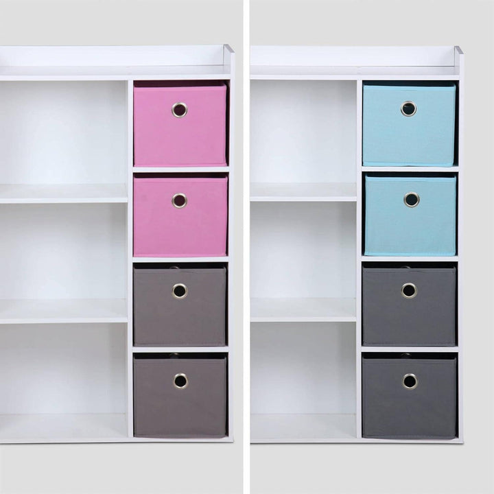 Alice'S Home - Meuble De Rangement Pour Enfant. Blanc - Camille - Avec 7 Compartiments Et 4 Paniers Gris Et Bleus | Designix - Amazon    - https://designix.fr/