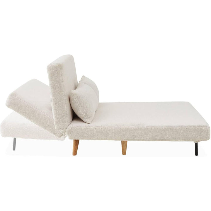 Alice'S Home - Canapé Convertible En Tissu Bouclettes Blanches- Guesta - 2 Places Scandinave. Pieds Bois Foncé. Banquette. Dossier Inclinable | Designix -     - https://designix.fr/