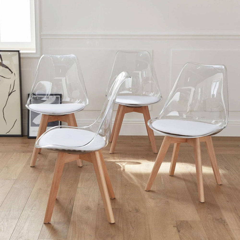 Alice'S Home - Lot De 4 Chaises Scandinaves - Lagertha - Pieds Bois. Fauteuils 1 Place. Coussin Blanc. Coque Transparente | Designix - Amazon    - https://designix.fr/