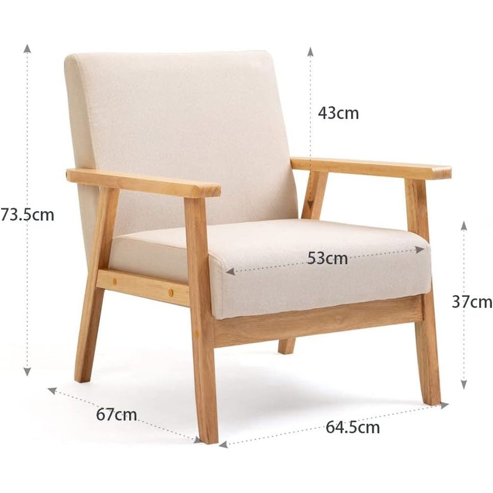 Fauteuil En Bois Relax Scandinave Canapé Salon 2 Places Simple Chaise Tissu En Lin Moderne Design Sofa Pour Chambres À Coucher Jardin (Beige) | Designix -     - https://designix.fr/