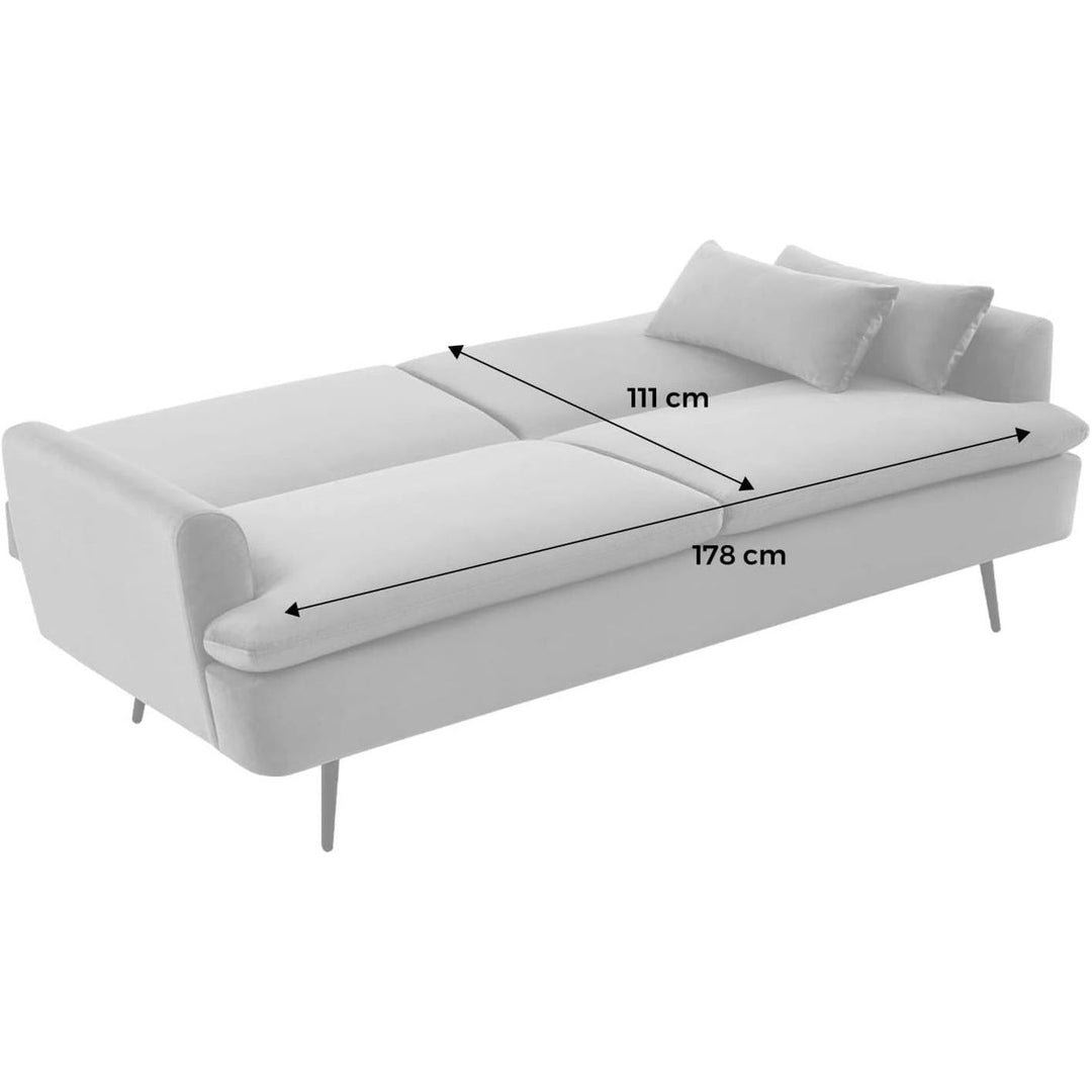 Alice'S Home - Canapé Convertible. John. 2-3 Places Pieds Métal Et Velours Gris Clair L 210 X P111 X H48Cm | Designix -     - https://designix.fr/