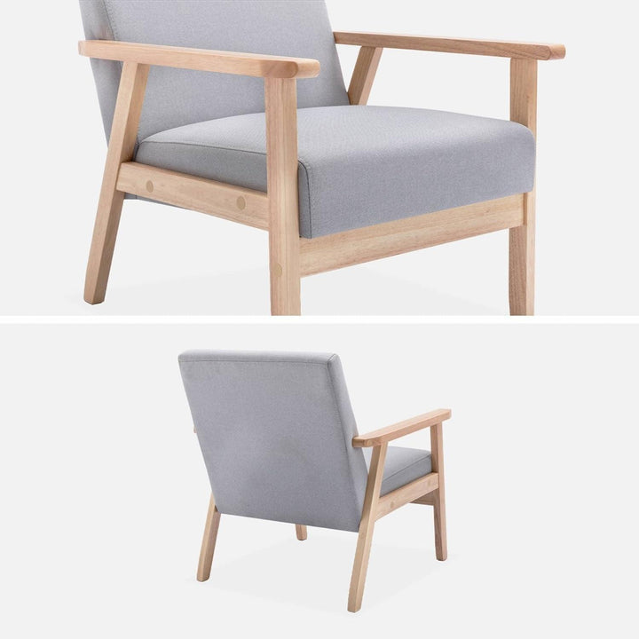 Alice'S Home - Fauteuil Scandinave En Bois Et Tissu Gris Clair. Isak. L 64 X P 69.5 X H 73Cm | Designix -     - https://designix.fr/