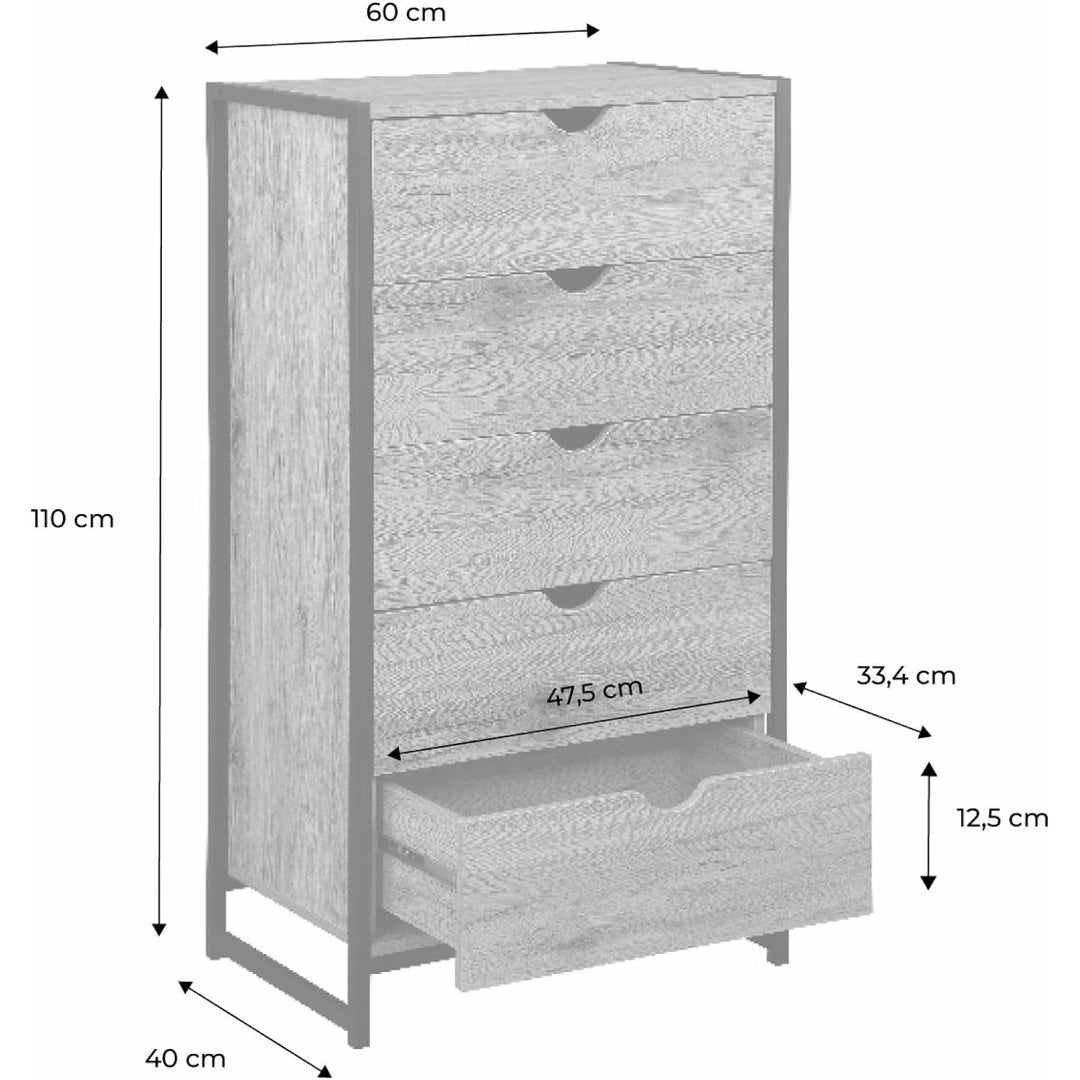 Alice'S Home - Commode. Loft. Chiffonnier Avec 5 Tiroirs L 60 Cm X L 40 Cm X H 110 Cm | Designix - Amazon    - https://designix.fr/