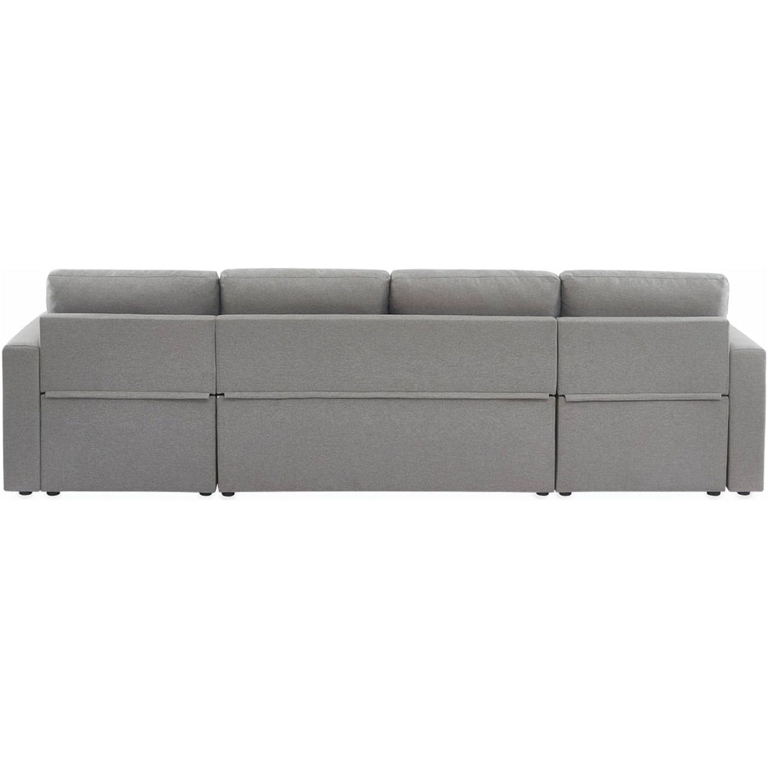 Alice'S Home - Canapé Panoramique Convertible En Tissu Gris Clair. 4 Places. Coffre Rangement. Lit Modulable | Designix -     - https://designix.fr/