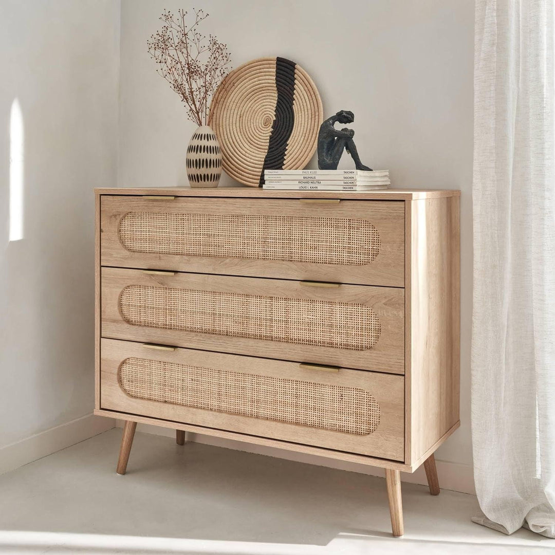 Alice'S Home - Commode. Eva. Décor Bois Et Cannage Arrondi. 3 Tiroirs L 90 X L 39 X H 79Cm | Designix - Amazon    - https://designix.fr/