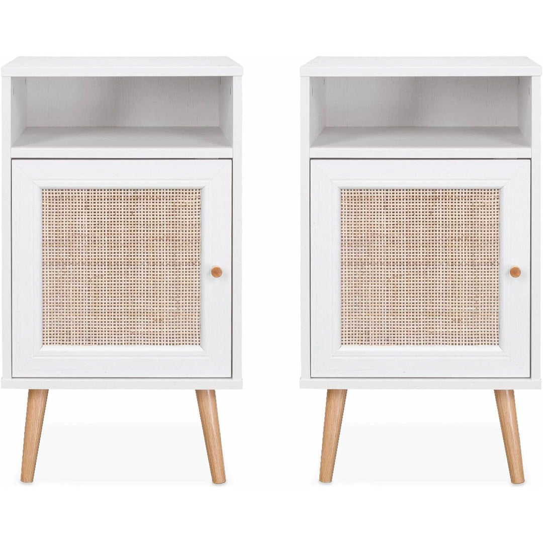 Alice'S Home - Lot De 2 Tables De Chevet En Cannage - Bohème - 40X39X65.8Cm Blanc - 2 Niveaux - 1 Portes - 1 Espace De Rangement - Pieds Scandinaves | Designix - Amazon    - https://designix.fr/