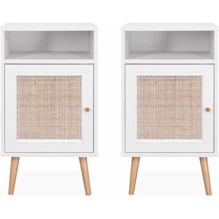 Alice'S Home - Lot De 2 Tables De Chevet En Cannage - Bohème - 40X39X65.8Cm Blanc - 2 Niveaux - 1 Portes - 1 Espace De Rangement - Pieds Scandinaves | Designix - Amazon    - https://designix.fr/