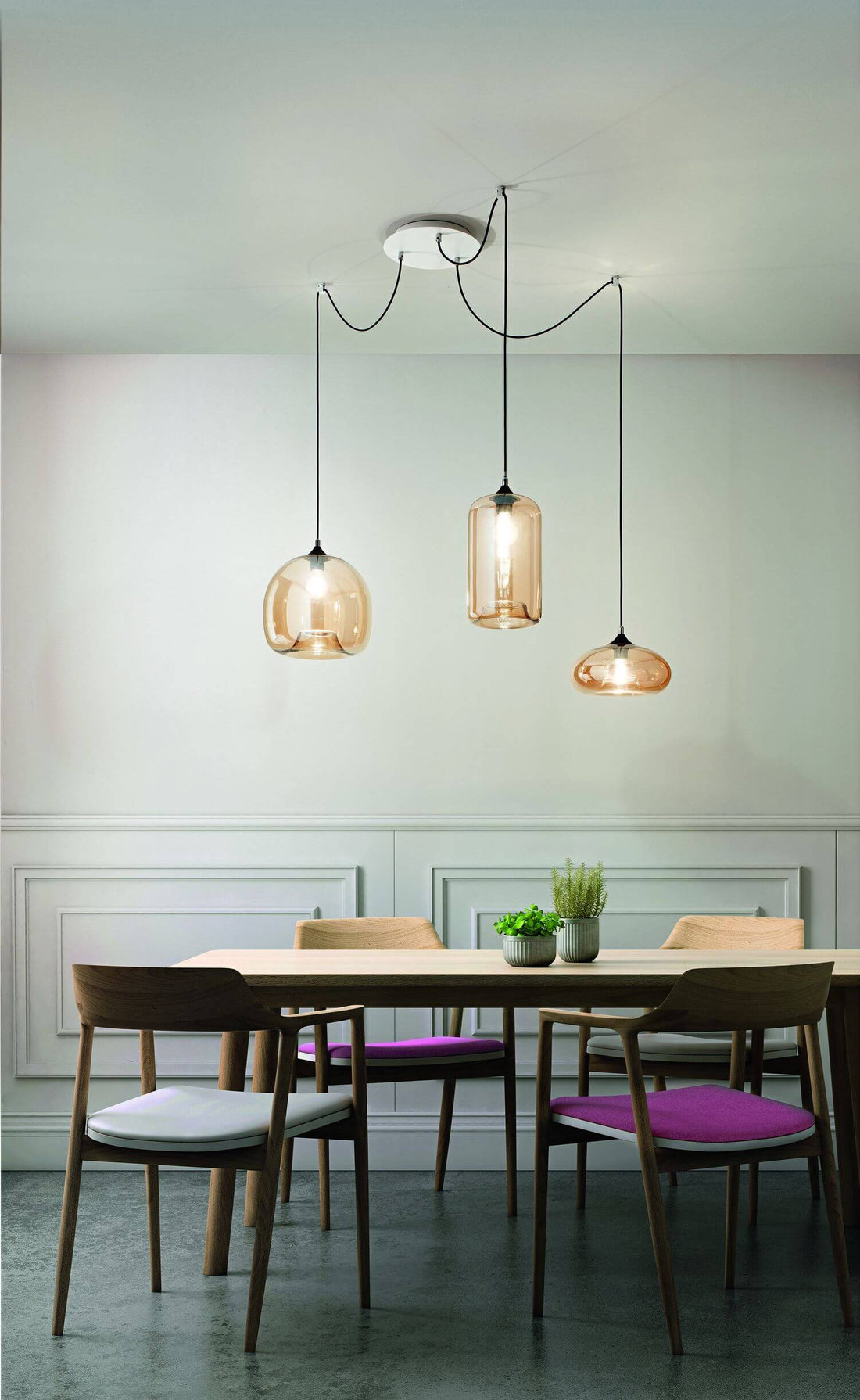 Suspension Fiona 3 lumières ambrée