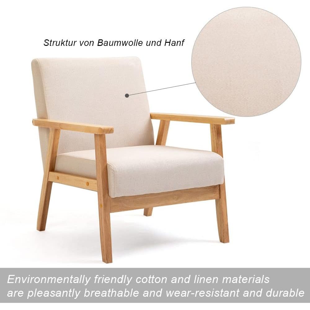 Fauteuil Bois Lin Salon Beige | Lueur - Designix Fauteuil Beige 1 Place