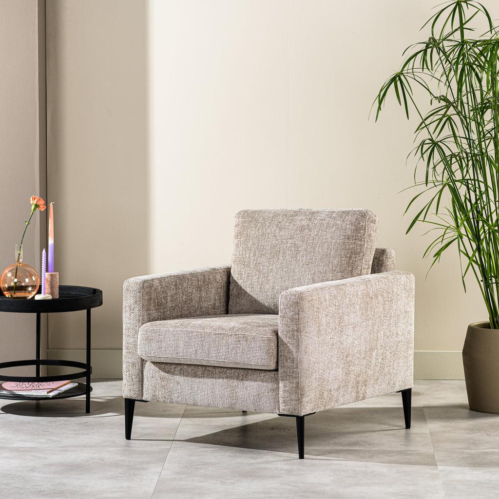 Fauteuil Confortable en Tissu | Élégance Champagne - Designix Fauteuil