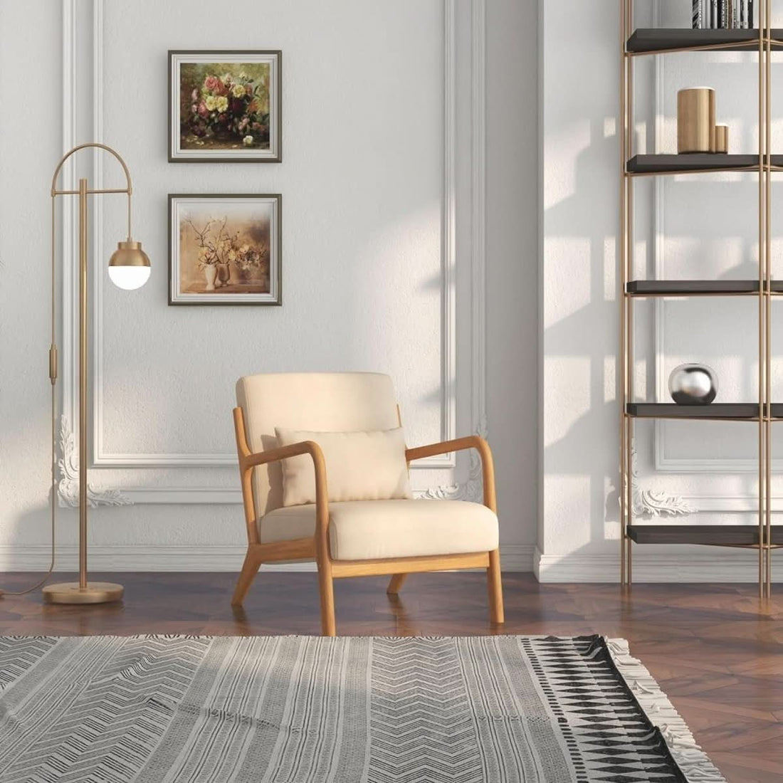 Fauteuil Lounge Bois Velours Beige | Poise
