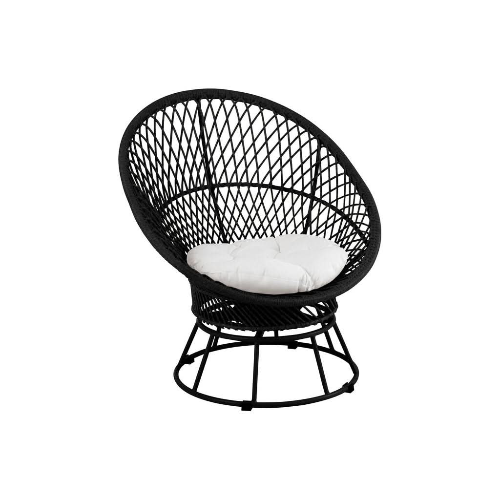 Fauteuil Métal Jonc Noir avec Coussins | Wira