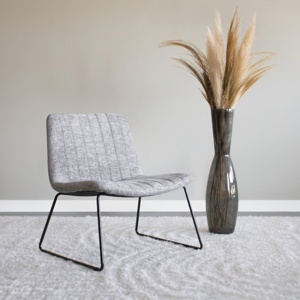 Fauteuil Moderne Confort Chenille Gris Avec Dossier Capitonné Métal | NOVA - Designix