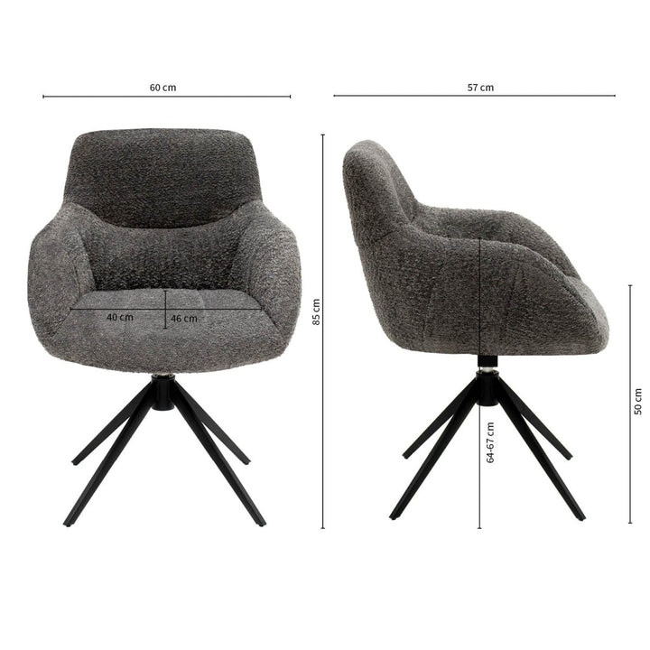 Fauteuil Pivotant Gris Foncé Bouclé Confort | ZEVO - Designix