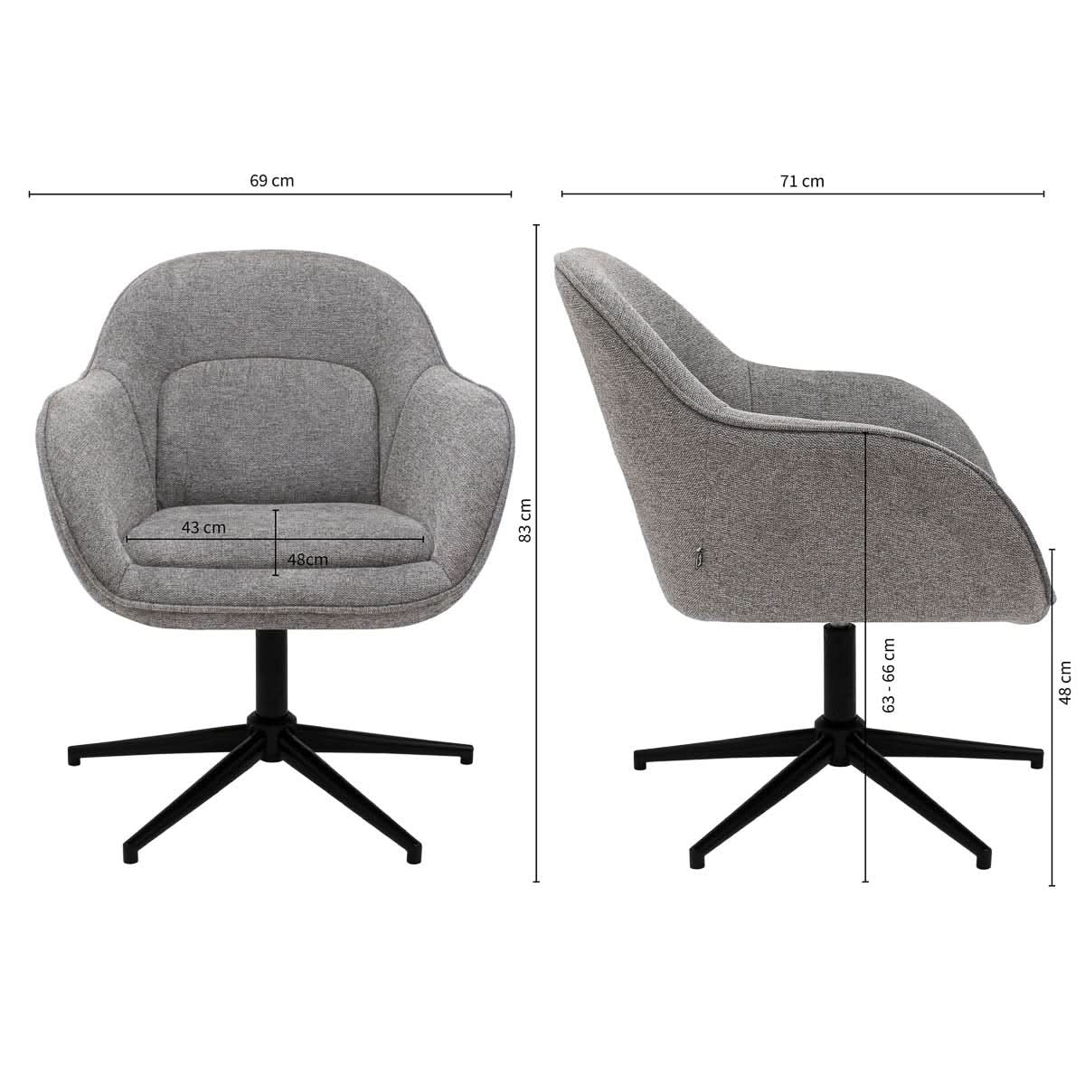 Fauteuil Pivotant Gris Foncé, Tissu Texturé, Assise Et Dossier Rembourrés | LUXA - Designix