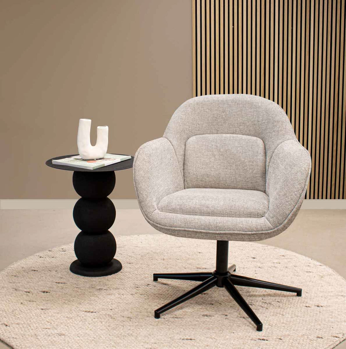Fauteuil Pivotant Gris Texturé Confortable Avec Rembourrage Doux | VELA