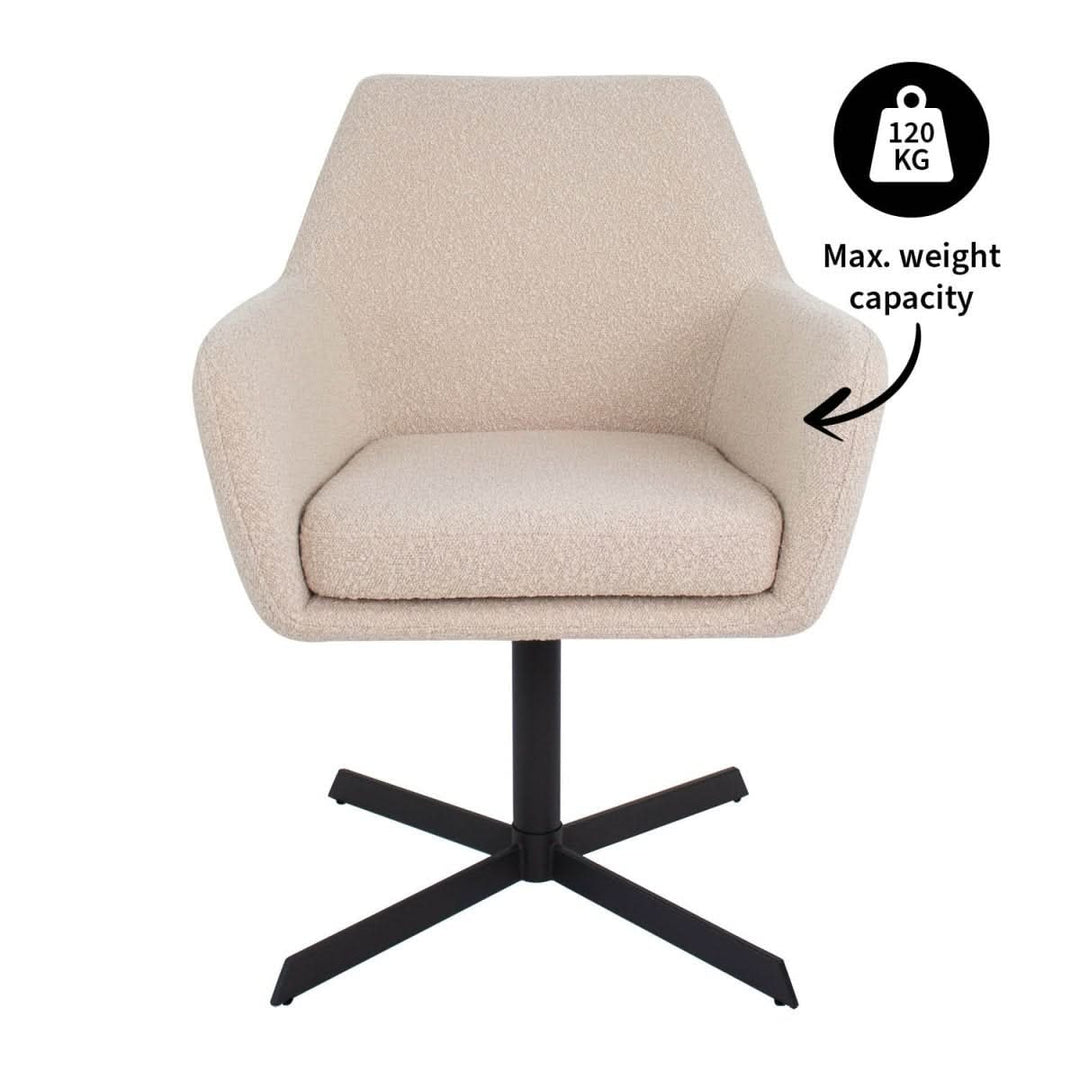 Fauteuil Pivotant Viktor Boucle Beige Avec Accoudoirs Confortables | LUMA - Designix