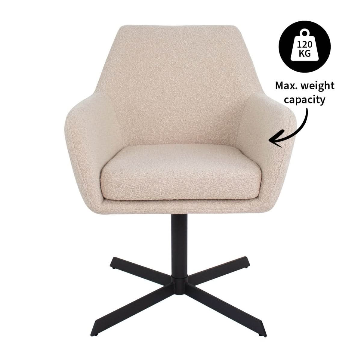Fauteuil Pivotant Viktor Boucle Beige Avec Accoudoirs Confortables | LUMA - Designix