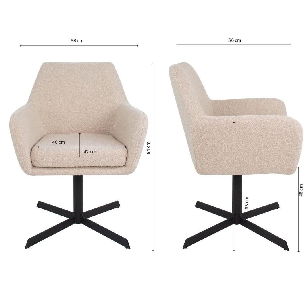 Fauteuil Pivotant Viktor Boucle Beige Avec Accoudoirs Confortables | LUMA - Designix