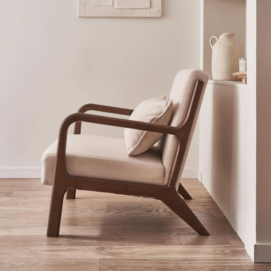 Fauteuil Tissu Beige Scandinave| Kaleido