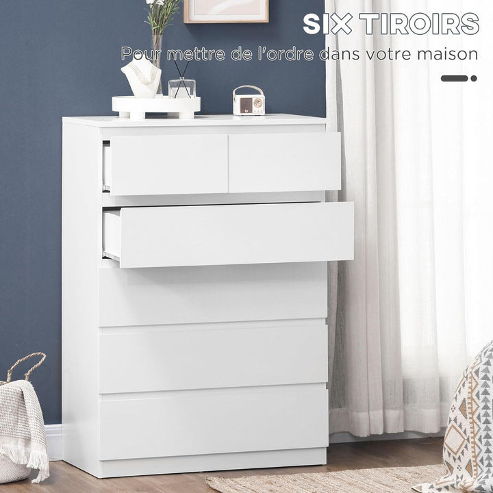 Commode 6 Tiroirs Meuble De Rangement Sans Poignées Design Minimaliste - 80 X 39 X 115 Cm - Blanc | Designix - Amazon    - https://designix.fr/