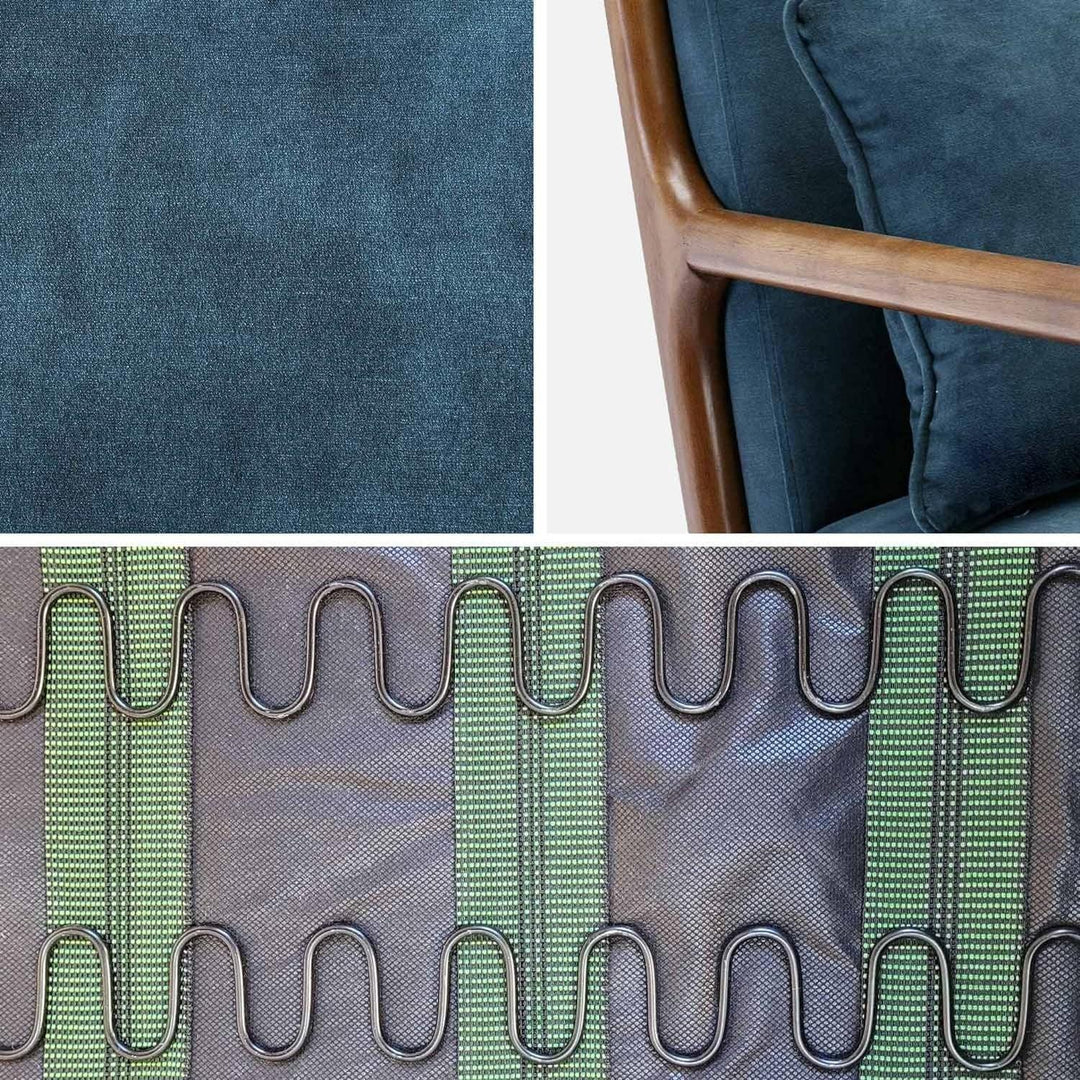 Alice'S Home - Fauteuil En Velours Bleu Pétrole. Pieds Bois D'Hévéa Teinté Noyer Clair. 1 Place Droit Fixe. Pieds Compas Scandinave | Designix -     - https://designix.fr/