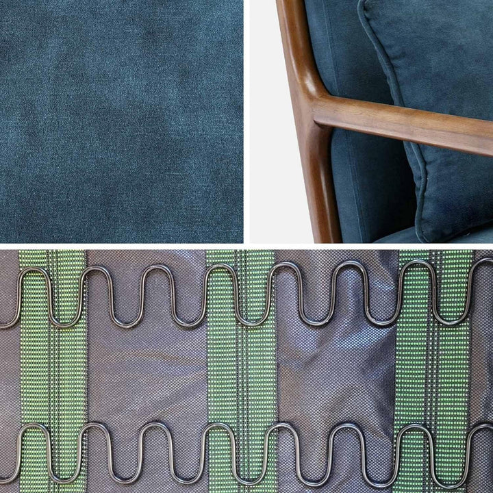 Alice'S Home - Fauteuil En Velours Bleu Pétrole. Pieds Bois D'Hévéa Teinté Noyer Clair. 1 Place Droit Fixe. Pieds Compas Scandinave | Designix -     - https://designix.fr/