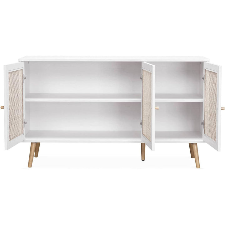 Alice'S Home - Buffet De Rangement En Cannage. Blanc 120X39X70Cm - Bohème - 2 Niveaux. 3 Portes. Pieds Scandinaves | Designix - Amazon    - https://designix.fr/