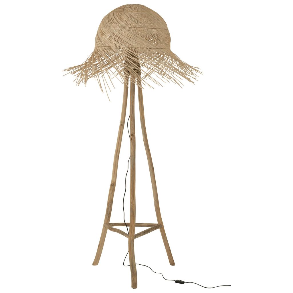 Lampe sur pied en branches de rotin / teck naturel | Designix -     - https://designix.fr